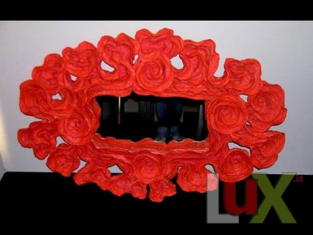Oval mirror. Colorful paper mache 105x70.. | Red